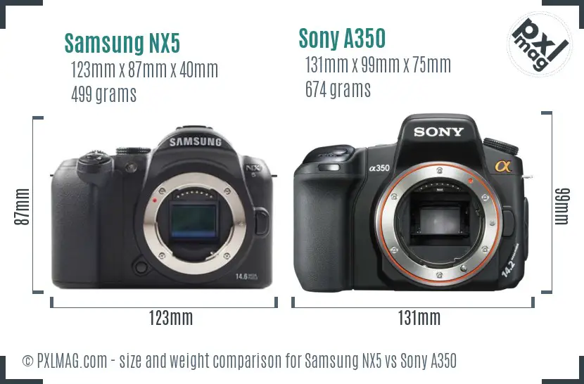 Samsung NX5 vs Sony A350 size comparison