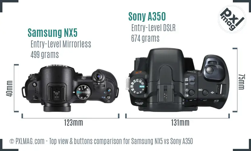 Samsung NX5 vs Sony A350 top view buttons comparison