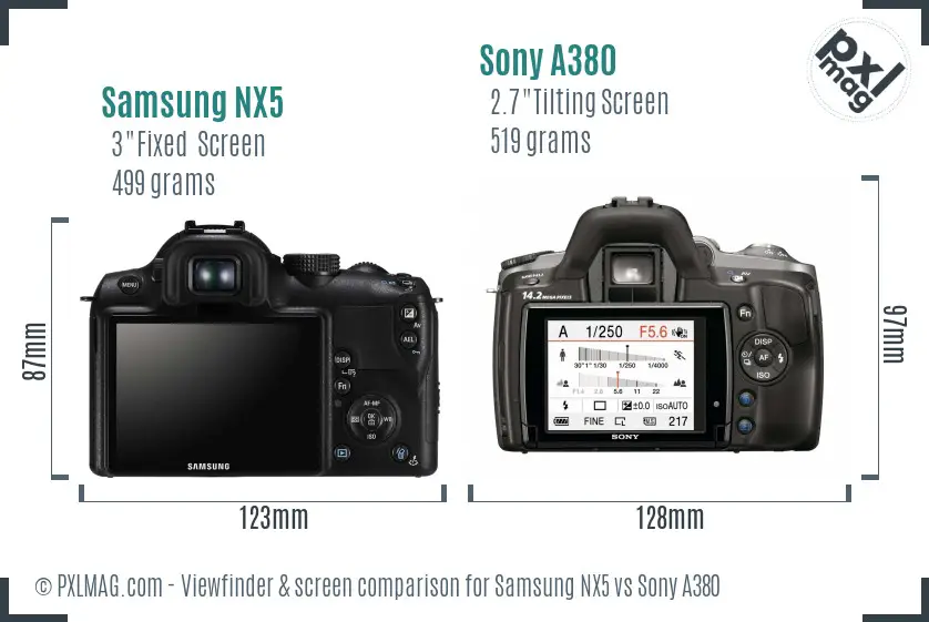 Samsung NX5 vs Sony A380 Screen and Viewfinder comparison