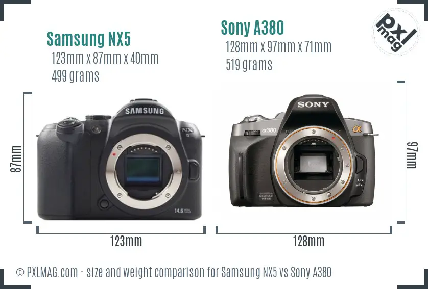 Samsung NX5 vs Sony A380 size comparison