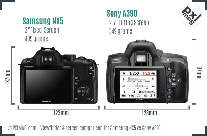 Samsung NX5 vs Sony A390 Screen and Viewfinder comparison