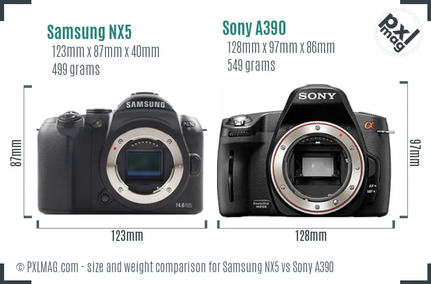 Samsung NX5 vs Sony A390 size comparison