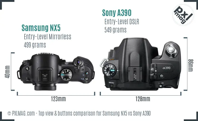 Samsung NX5 vs Sony A390 top view buttons comparison
