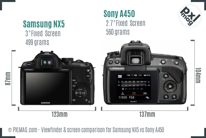 Samsung NX5 vs Sony A450 Screen and Viewfinder comparison