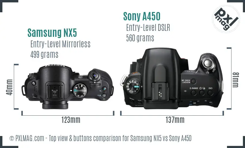 Samsung NX5 vs Sony A450 top view buttons comparison