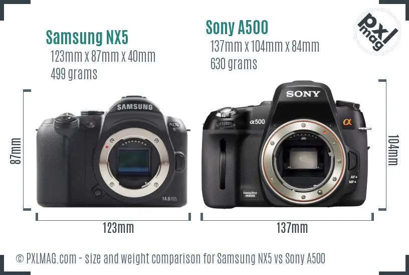 Samsung NX5 vs Sony A500 size comparison