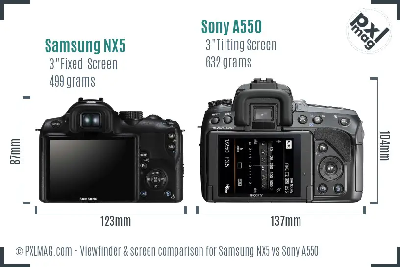 Samsung NX5 vs Sony A550 Screen and Viewfinder comparison