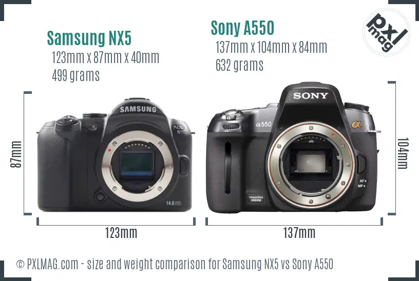 Samsung NX5 vs Sony A550 size comparison