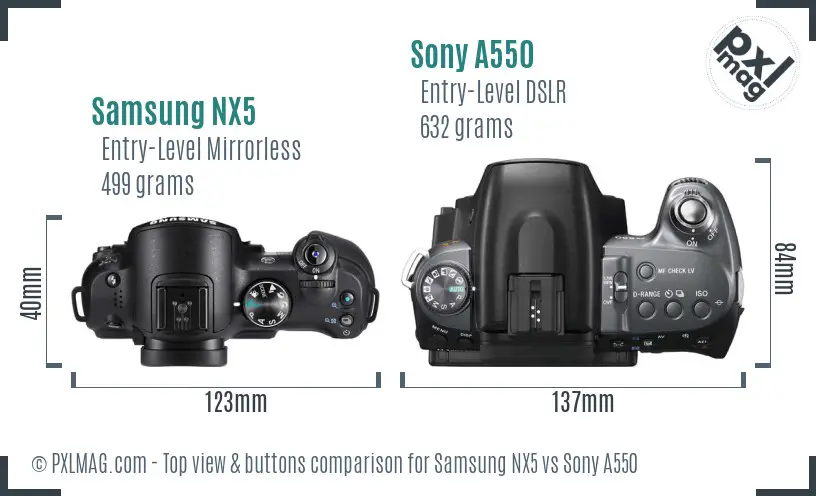 Samsung NX5 vs Sony A550 top view buttons comparison