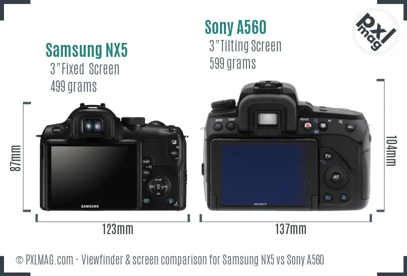 Samsung NX5 vs Sony A560 Screen and Viewfinder comparison
