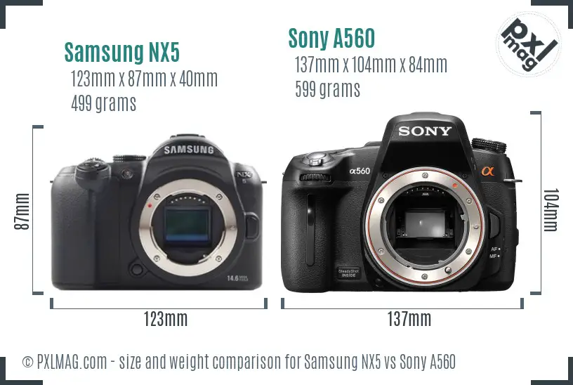 Samsung NX5 vs Sony A560 size comparison