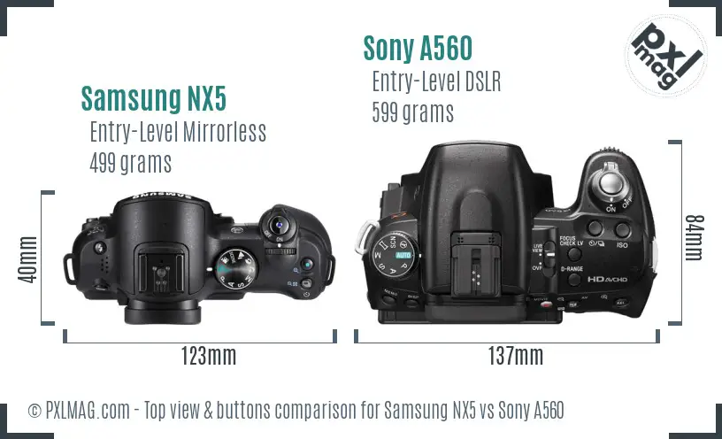 Samsung NX5 vs Sony A560 top view buttons comparison