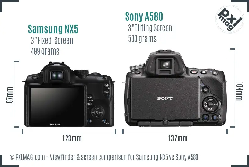 Samsung NX5 vs Sony A580 Screen and Viewfinder comparison