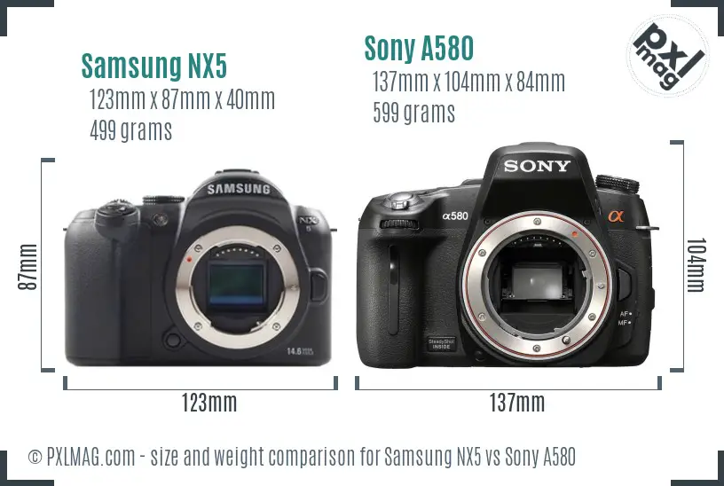 Samsung NX5 vs Sony A580 size comparison
