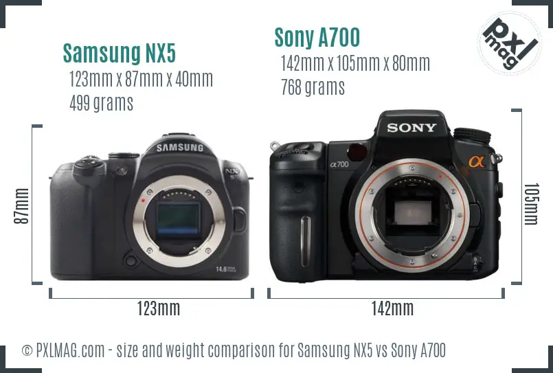 Samsung NX5 vs Sony A700 size comparison