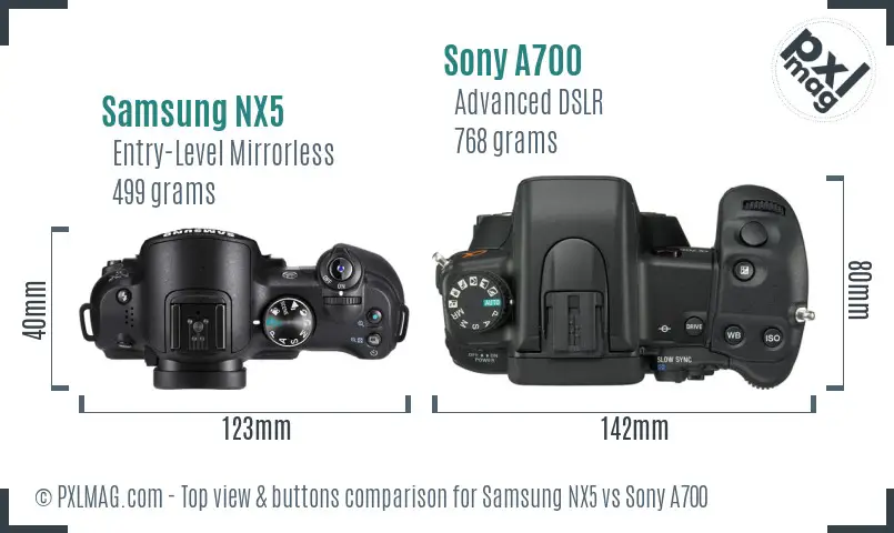 Samsung NX5 vs Sony A700 top view buttons comparison