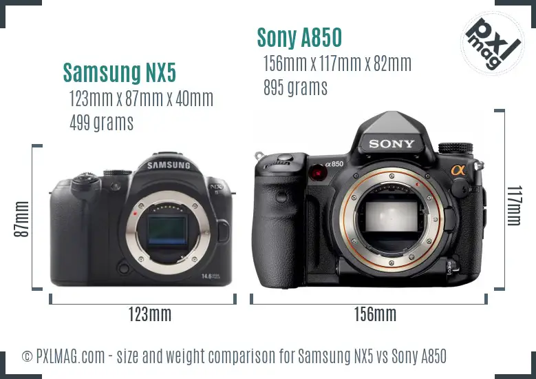 Samsung NX5 vs Sony A850 size comparison