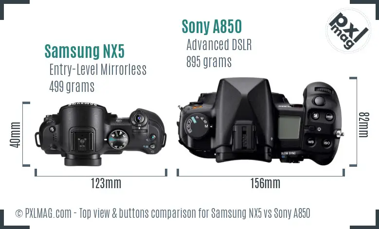 Samsung NX5 vs Sony A850 top view buttons comparison