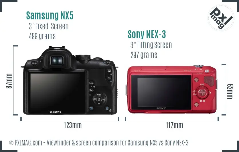 Samsung NX5 vs Sony NEX-3 Screen and Viewfinder comparison
