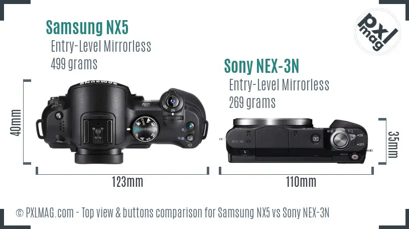 Samsung NX5 vs Sony NEX-3N top view buttons comparison
