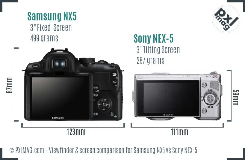 Samsung NX5 vs Sony NEX-5 Screen and Viewfinder comparison