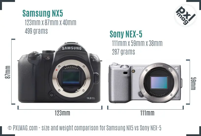 Samsung NX5 vs Sony NEX-5 size comparison