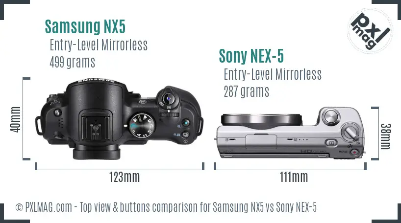 Samsung NX5 vs Sony NEX-5 top view buttons comparison