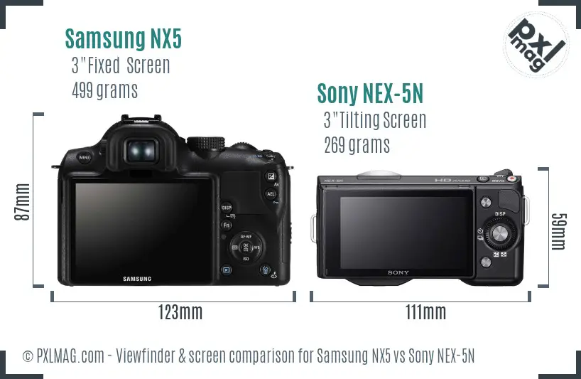 Samsung NX5 vs Sony NEX-5N Screen and Viewfinder comparison