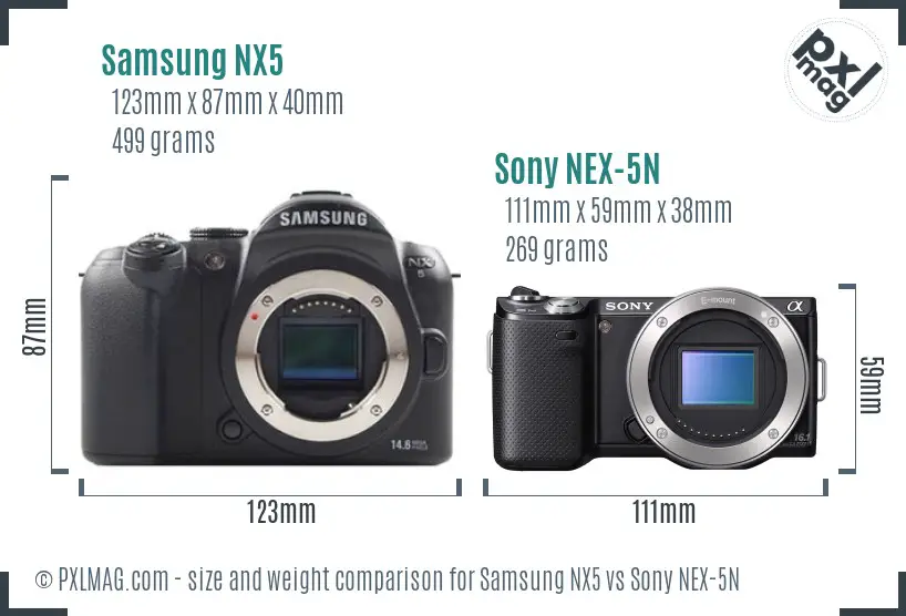 Samsung NX5 vs Sony NEX-5N size comparison