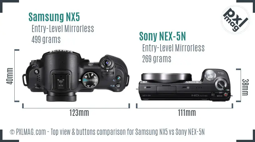 Samsung NX5 vs Sony NEX-5N top view buttons comparison