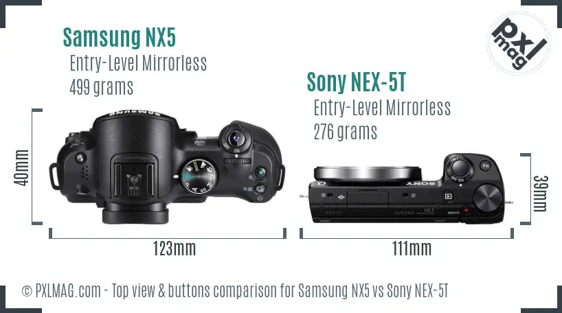 Samsung NX5 vs Sony NEX-5T top view buttons comparison