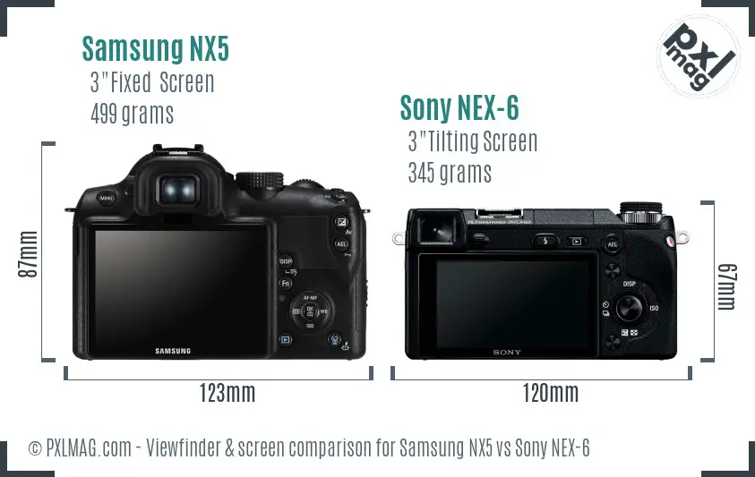 Samsung NX5 vs Sony NEX-6 Screen and Viewfinder comparison