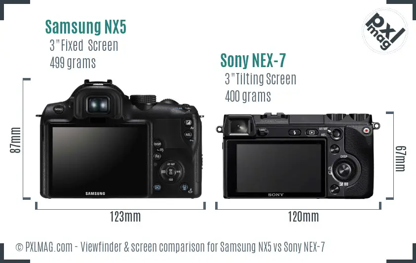 Samsung NX5 vs Sony NEX-7 Screen and Viewfinder comparison