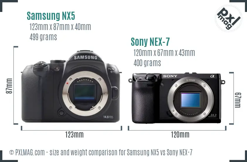 Samsung NX5 vs Sony NEX-7 size comparison