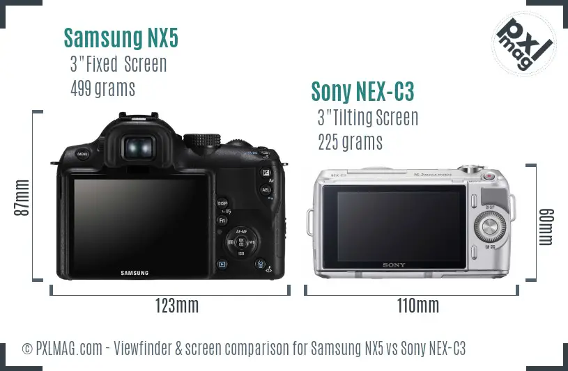 Samsung NX5 vs Sony NEX-C3 Screen and Viewfinder comparison