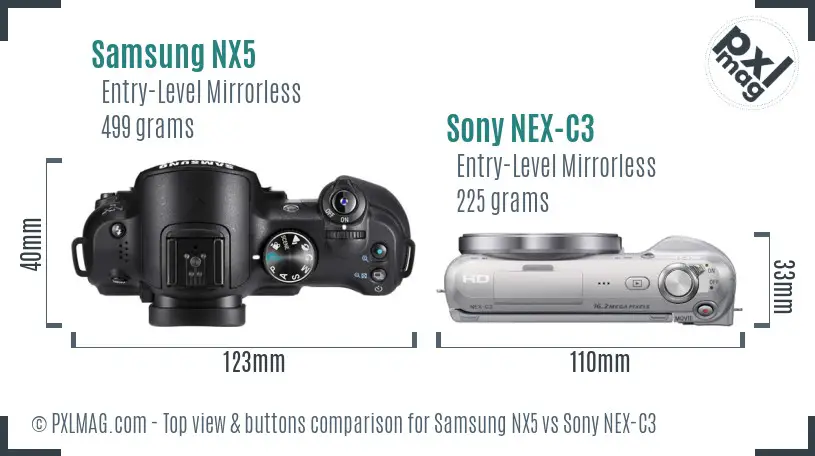 Samsung NX5 vs Sony NEX-C3 top view buttons comparison