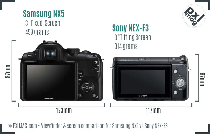 Samsung NX5 vs Sony NEX-F3 Screen and Viewfinder comparison