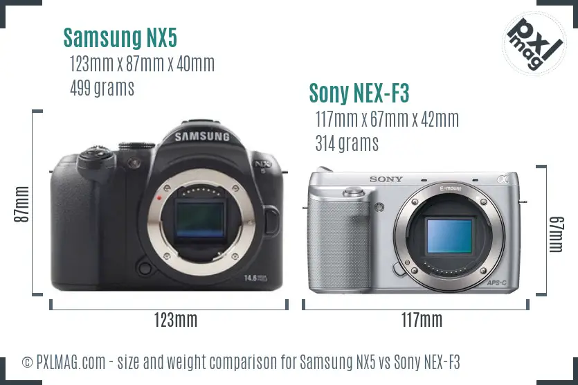 Samsung NX5 vs Sony NEX-F3 size comparison
