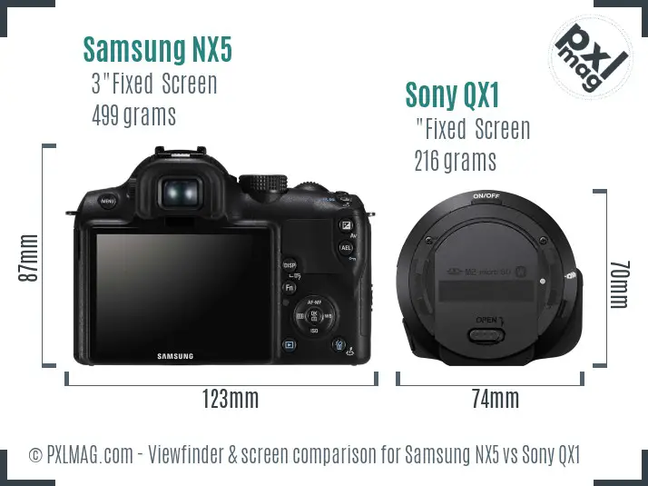 Samsung NX5 vs Sony QX1 Screen and Viewfinder comparison