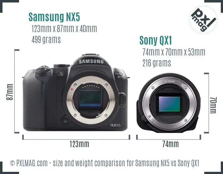 Samsung NX5 vs Sony QX1 size comparison