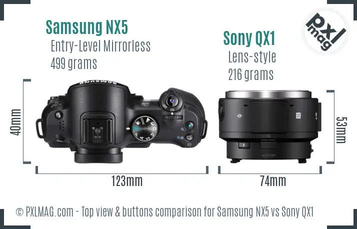 Samsung NX5 vs Sony QX1 top view buttons comparison