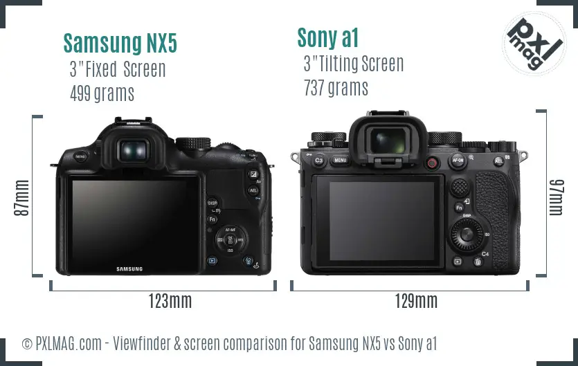 Samsung NX5 vs Sony a1 Screen and Viewfinder comparison