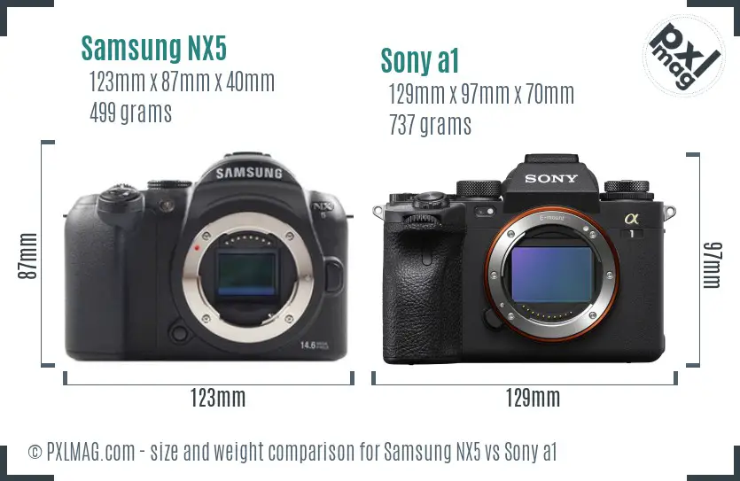 Samsung NX5 vs Sony a1 size comparison
