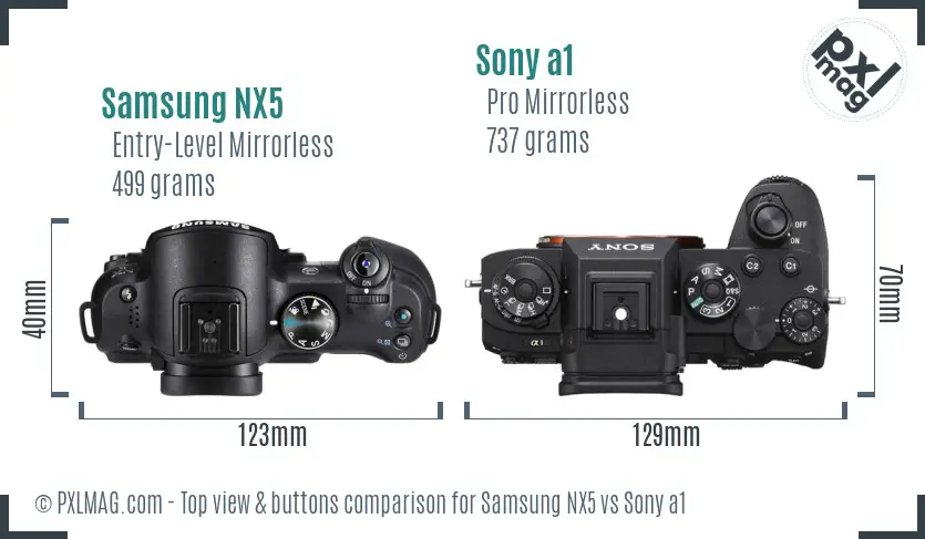 Samsung NX5 vs Sony a1 top view buttons comparison
