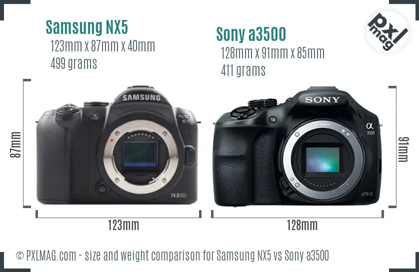 Samsung NX5 vs Sony a3500 size comparison