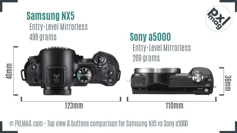 Samsung NX5 vs Sony a5000 top view buttons comparison