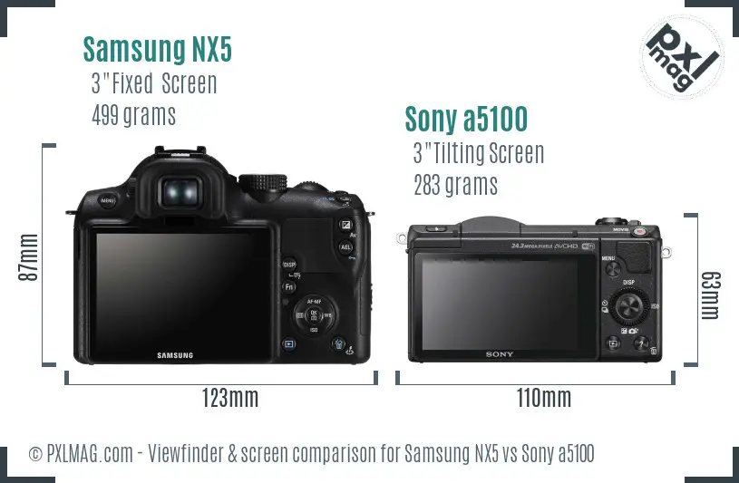 Samsung NX5 vs Sony a5100 Screen and Viewfinder comparison