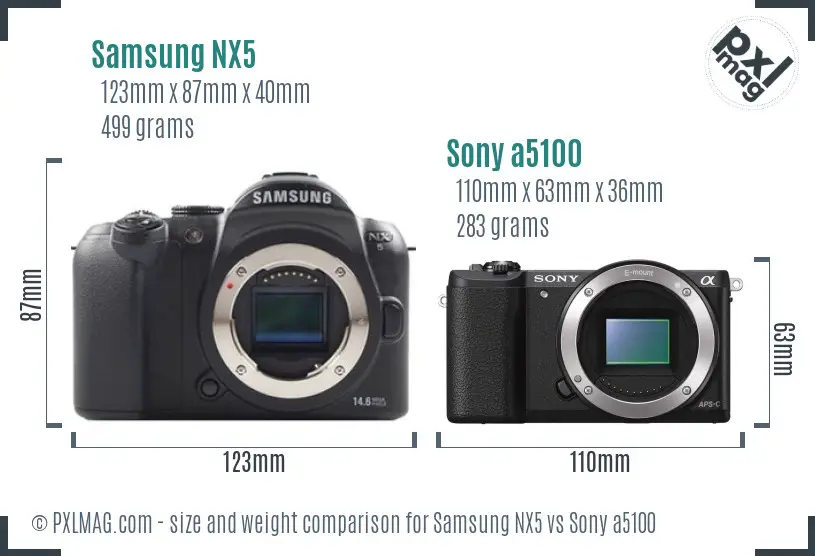 Samsung NX5 vs Sony a5100 size comparison