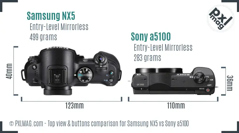 Samsung NX5 vs Sony a5100 top view buttons comparison