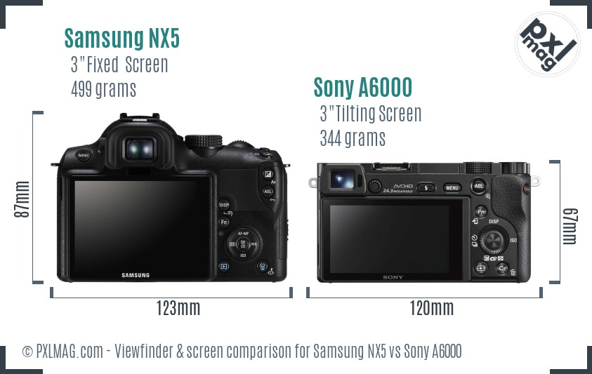 Samsung NX5 vs Sony A6000 Screen and Viewfinder comparison